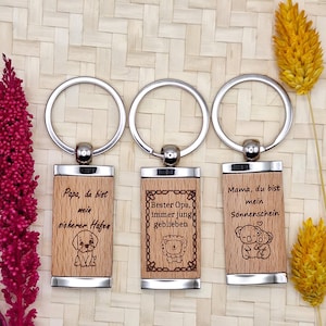 Wooden keychain personalized with engraving, with your name and individual engraving, for Christmas birthday dad