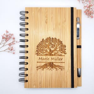 Quaderno in bambù con personalizzazione, diario in bambù con incisione, regalo ecosostenibile con carta riciclata, Natale