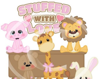 Stuffed With Love Clip Art-Digital Clipart-PNG clip art-digital scrapbooking-diy die sutffies stuffed bear stuffed animals