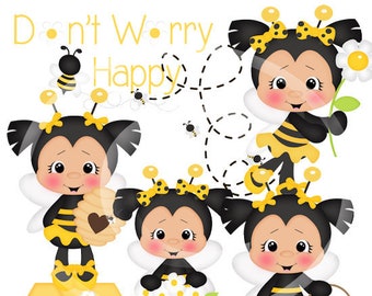 Happy Bees Clip Art-Digital Clipart-PNG clip art-digital scrapbooking-diy die cuts-bee clip art-cute bee-cute bee designs
