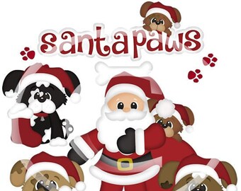 Chiots premier Noël Clipart-Téléchargement instantané-Digital Clipart-PNG clip art-digital scrapbooking santa chien mignon chiot 1er Noël