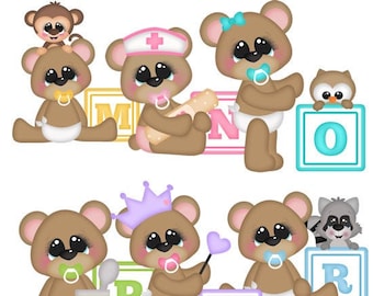 Baby Alphabet Bears M-R Clip Art-Digital Clipart-PNG clip art-digital scrapbooking-diy die cuts-cute baby bear-baby designs-bear clip art