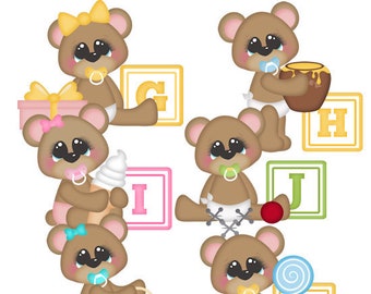 Baby Alphabet Bears G-L Clip Art-Digital Clipart-PNG clip art-digital scrapbooking-diy die cuts-cute baby bear-baby designs-bear clip art