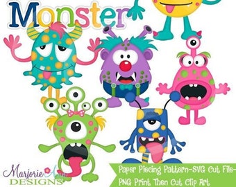 File di taglio SVG/Paper Piecing/Clip art PNG - Mostro sciocco - Elementi per scrapbooking - Fustelle - File di taglio SVG - File SVG mostro - File SVG mostro carino
