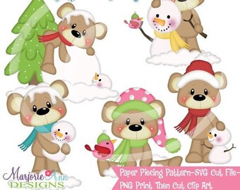 SVG Cut Files Paper Piecing PNG Clip Art Payton's Winter Friends Instant Download Print and Cut Scrapbook Elements Die Cuts Cute Bear Winter