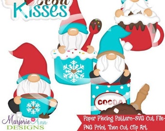 Fichiers coupés SVG/Paper Piecing/PNG Clip Art-Hot Cocoa Gnomes-Téléchargement instantané-Impression et découpe-Scrapbook Element-Die Cuts-Gnome Svg-Hot Cocoa Svg