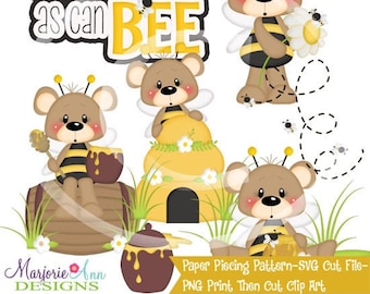 SVG Cut Files/Paper Piecing/PNG Clip Art-Franklin Cute Bees-Instant Download-Print and Cut-Scrapbook Element-Die Cuts-Bees SVG File-Bear svg
