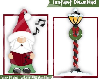 Archivos de corte SVG/Paper Piecing/PNG Clip Art - Gnomo villancico - Descarga instantánea - Impresión y corte - Elementos para álbumes de recortes - Troqueles - Creación de tarjetas - Archivos de corte