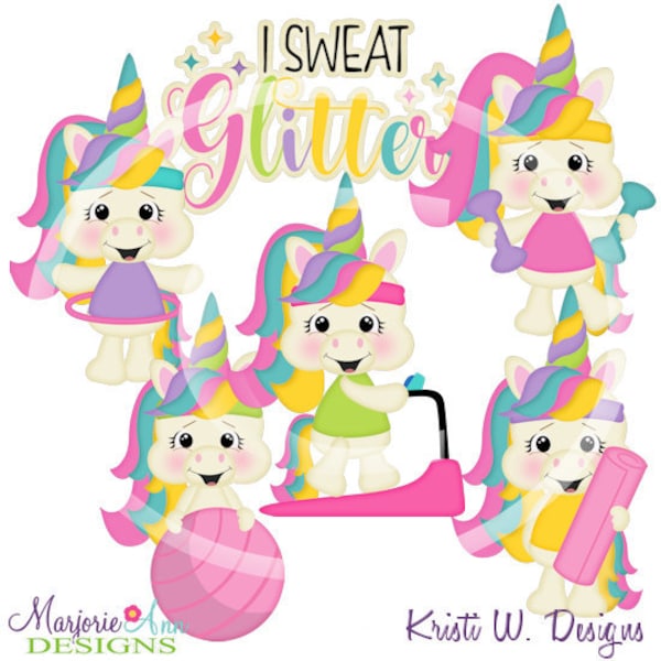 Work Out Unicorns Clipart-Instant Download-Digital Clipart-PNG clip art-digital scrapbooking-diy die cut-working out-exercise-unicorn