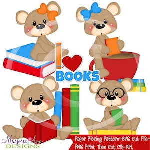SVG Schnittdateien/Papier Malerei/PNG Clip Art-Franklin & Frannie ich liebe Bücher-Instant Download-Print und Cut-Scrapbook Elements-Die Cuts-Lesung