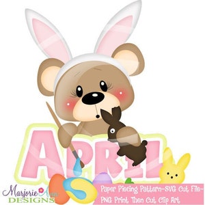 Arquivos de corte SVG/Paper Piecing/Clip Art PNG - Franklin Bear Abril - Download instantâneo - Imprimir e cortar - Elemento de scrapbook - Cortes de matriz - Arquivo SVG de abril Páscoa