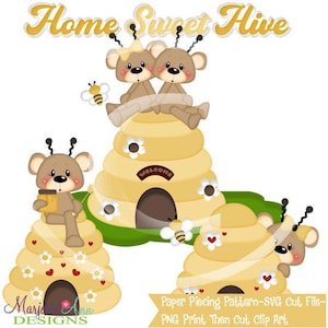 SVG-bestanden knippen/Paper Piecing/PNG-illustraties-Franklin & Frannie Home Sweet Hive-Instant Download-Print and Cut-Scrapbook Elements-Die Cuts-Bees