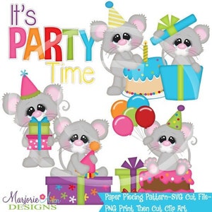 Archivos SVG de corte/Paper Piecing/PNG Clip Art - Ratones de cumpleaños - Descarga instantánea - Impresión y corte - Elementos para álbumes de recortes - Troqueles - SVG - Archivos SVG de cumpleaños