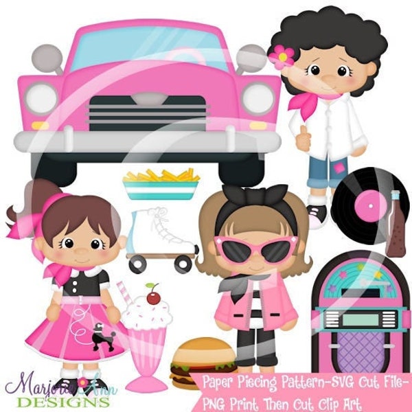 SVG Cut Files/Paper Piecing/PNG Clip Art-Sock Hop Soda Shop Girls-Instant Download-Print and Cut-Scrapbook Elements-Die Cuts-50's Diner