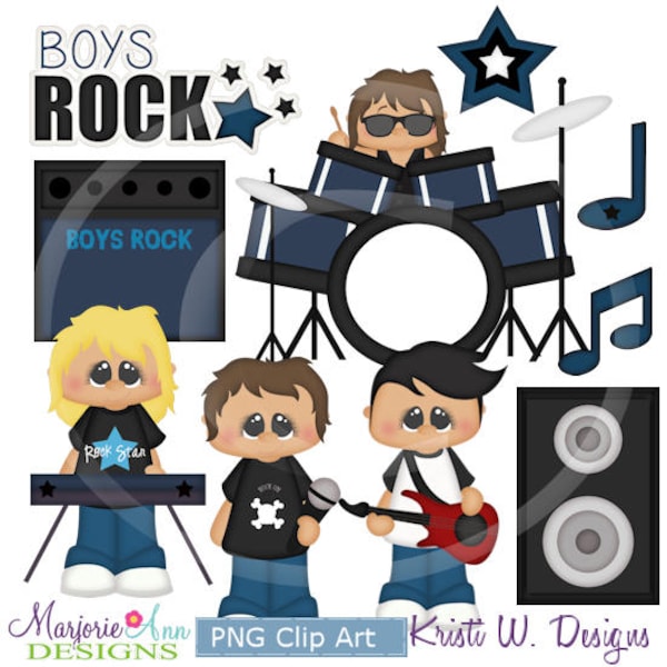 When I Grow Up-Rocker Boys  Clipart-Instant Download-Digital Clipart-rock band-drummer-music-garage band-rock music-rocker boy