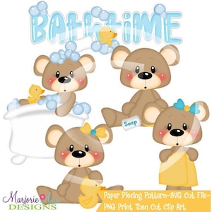 SVG-bestanden knippen/Paper Piecing/PNG-illustraties-Franklin & Frannie Bath Time-Instant Download-Print and Cut-Scrapbook Elements-Die Cuts-SVG-knippen