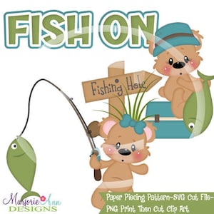 SVG Cut Files/Paper Piecing/PNG Clip Art-Benny & Belinda-Fishing-Instant Download-Print and Cut-Scrapbook Elements-Die Cuts-Fishing SVG File
