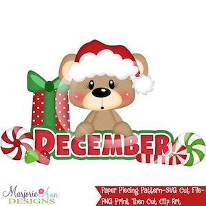 SVG-bestanden knippen/Paper Piecing/PNG-illustraties-Franklin Bear December-Instant Download-Print en Cut-Scrapbook Elements-Kerst Svg-bestand