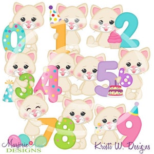 Kitty Birthday Numbers Clipart-Digital Clipart-PNG clip art-digital scrapbooking-diy die cuts-first birthday-2nd birthday-cute cat-numbers