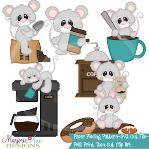 SVG Cut Files/Paper Piecing/PNG Clip Art-Morning Coffee Mice-Scrapbook Elements-Die Cuts-SVG Cut Files Coffee Svg Cute Coffee Svg Donuts svg