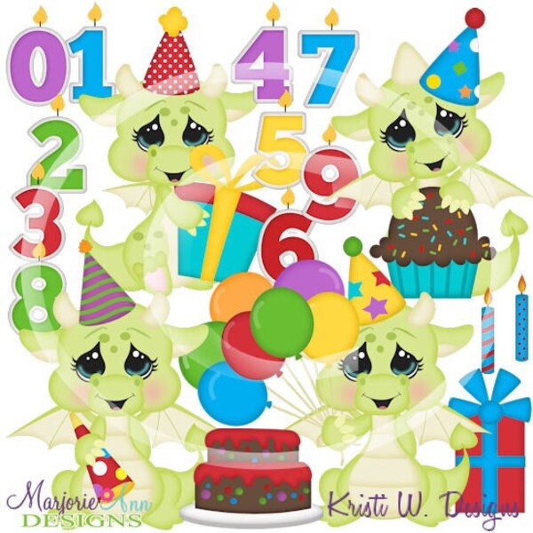Joyeux anniversaire Dragons Clip Art-Téléchargement instantané-Numérique Clipart-anniversaire graphiques mignon dragon premier anniversaire joyeux anniversaire fête