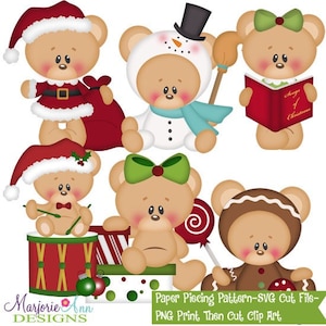 Può includere: Set di sei modelli di découpage digitale con adorabili orsacchiotti vestiti con vari temi natalizi. Gli orsi sono vestiti da Babbo Natale, pupazzo di neve, uomo pan di zenzero, batterista, angelo e bastoncino di zucchero.