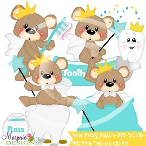 SVG-bestanden knippen/Paper Piecing/PNG-illustraties-Franklin Bear Tooth Fairy-Instant Download-Print en Cut-Scrapbook Element Svg-bestanden tandenfee