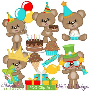 Bentleys First Birthday Clipart-Instant Download-Digital Clipart-cute bear, first birthday, second birthday, birthday clip art