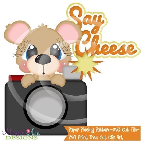 SVG Cut Files/Paper Piecing/PNG Clip Art-Bear and Camera say cheese-Scrapbook Elements-Die Cuts-SVG Cut Files-Photography svg camera