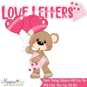 Arquivos de corte SVG/Paper Piecing/Clip Art PNG - Cartas de amor do urso Franklin - Download instantâneo - Imprimir e cortar - Elemento de álbum de recortes - Recortes - Svg de Dia dos Namorados
