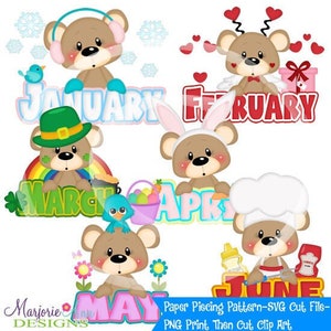 File di taglio SVG/Paper Piecing/Clip art PNG - Franklin è sul calendario gennaio-giugno - Download immediato - Stampa e ritaglio - Elementi per scrapbooking - SVG
