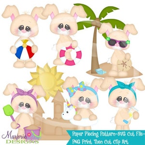 SVG Cut Files/Paper Piecing/PNG Clip Art-Bunny At The Beach-Instant Download-Print and Cut-Scrapbook Elements-Die Cuts-SVG-Beach Svg-Bunny