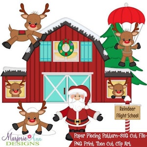 Arquivos de corte SVG/Paper Piecing/Clip Art PNG - Escola de voo de renas - Elementos de scrapbook - Recortes - Arquivos de corte SVG - Natal SVG - Papai Noel SVG - Renas
