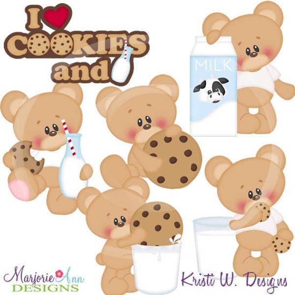 I Love Cookies & Milk Clip Art-Instant Download-Digital Clipart sublimation clip art scrapbook clip art card making snack time cute bear