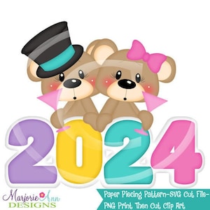 Fichiers de coupe SVG/pièces en papier/PNG Clip Art-Franklin Frannie Bear 2024-téléchargement instantané-impression et découpe-éléments de scrapbooking-découpes-nouvel an Svg