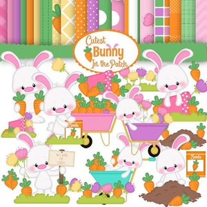 Veggie Patch-Cute Bunny Crafting Pack/SVG Cutting Files/Paper Piecing/Clipart/Digital Papers Download/Scrapbook/Card Making