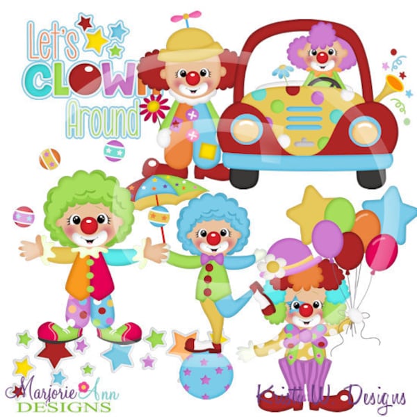 Clowns mignons Clip Art-Digital Clipart-PNG clip art-digital scrapbooking-diy die cuts-clown clip art-clown voiture-anniversaire clown-mignon clown