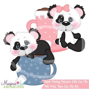File di taglio SVG/Paper Piecing/Clip art PNG - Panda della cioccolata calda 2 - Elementi per scrapbooking - Fustelle - File di taglio SVG - File SVG invernale con panda carino