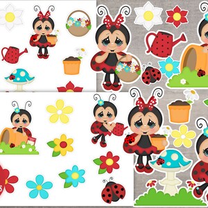 Adesivi stampabili coccinella di primavera, fogli stampabili collage digitali, download digitale, adesivi carini, foglio adesivo coccinella, adesivi primavera