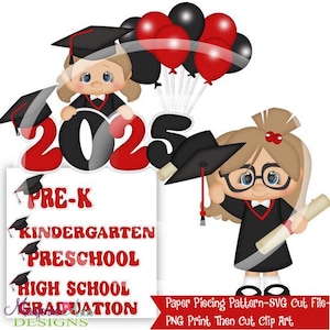 Graduation Girl 2025 SVG-bestanden knippen/Paper Piecing/PNG-illustraties-gratis Svg-titels-Scrapbook-elementen-stansen-SVG-bestanden knippen klasse van 2025