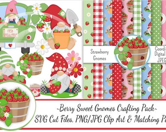Strawberry Gnomes Crafting Pack/SVG Cutting Files/Paper Piecing/Clipart/Digital Papers Download/Scrapbook/Card Making/Gnome SVG File