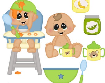 Time To Eat Baby Boys Clipart-Téléchargement instantané-Clipart numérique