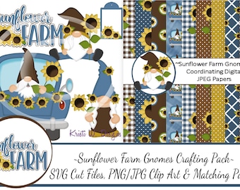 Sunflower Gnomes Crafting Pack/SVG Cutting Files/Paper Piecing/Clipart/Digital Papers Download/Scrapbook/Card Making/Sunflower SVG