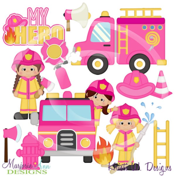 Fire Fighting Girls Clip Art-Instant Download-Digital Clipart-sublimation clip art, die cuts, print and cut,  fire truck, fire fighter, fire