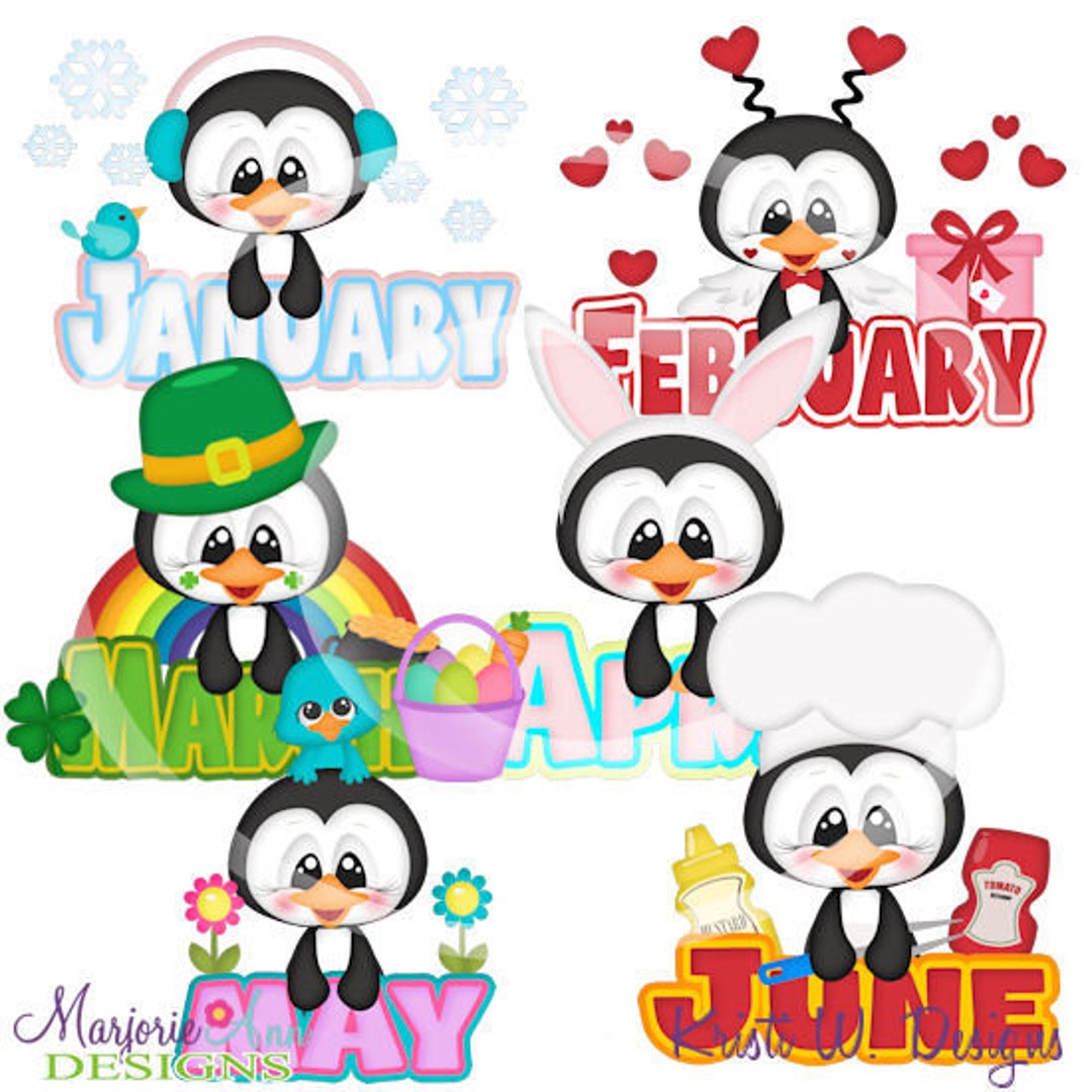 Calendar Penguins-january-june Clipart-instant - Etsy