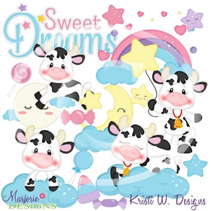 Sleepy Cows Clipart-Instant Download-Digital Clipart-PNG clip art-digital scrapbooking-diy die cuts-cow-moon-rainbow-cow jumping moon