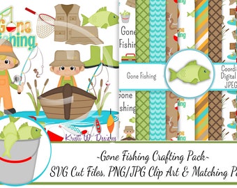 Gone Fishing Crafting Pack/SVG Cutting Files/Paper Piecing/Clipart/Digital Papers Download/Scrapbook/Card Making/SVG Cut Files/Fish On