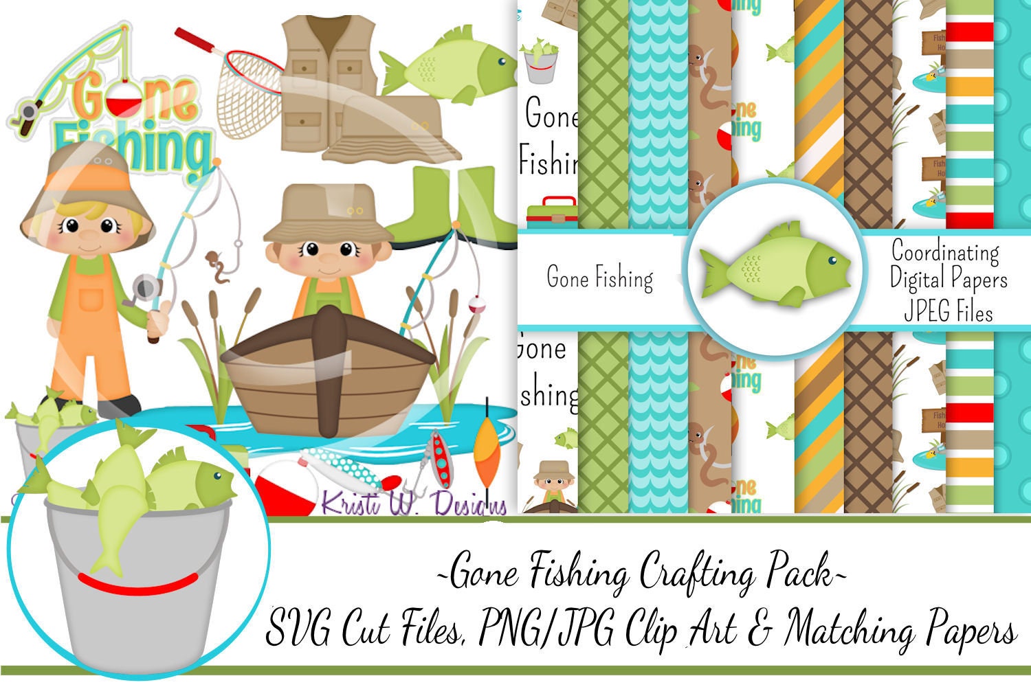 Gone Fishing Crafting Pack/SVG Cutting Files/Paper Piecing/Clipart/Digital  Papers Download/Scrapbook/Card Making/SVG Cut Files/Fish On