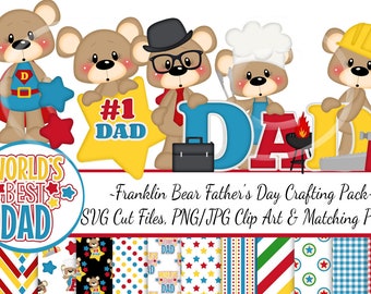 Franklin Bear Father's Day Crafting Pack/SVG Cutting Files/Paper Piecing/Clipart/Digital Papers Download/Scrapbook/Card Making/Father svg