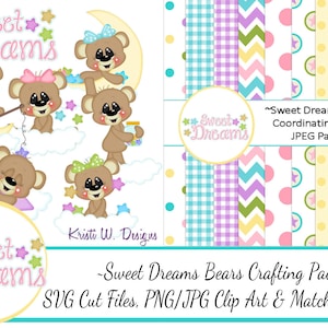 Sweet Sleepy Bears Crafting Pack/SVG Cutting Files/Paper Piecing/Clipart/Digital Papers Download/Scrapbook/Card Making/Cute Bear SVG File